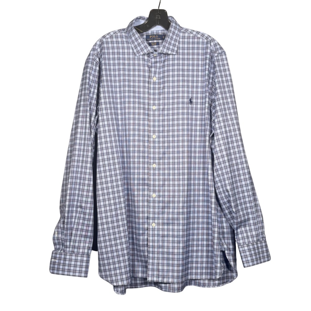 Polo Ralph Lauren Mens XL Blue Plaid Easy Care Stretch Button Down Shirt
